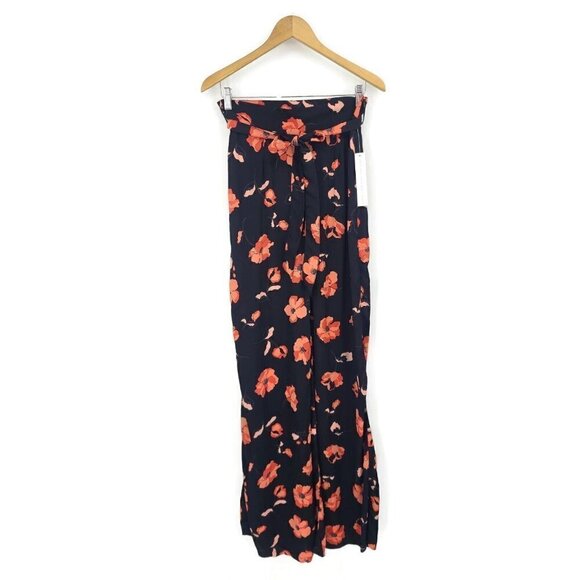 New Flynn Skye Penelope Palazzo Pant Womens L Black Beauty Orange Floral Rayon - Picture 1 of 5